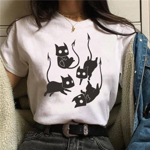 Women T Shirt Black Satan Demon Short Sleeve Tshirts Femme Funny Women Graphic Oversized T-shirt Aesthetic Fashion Woman Clothes