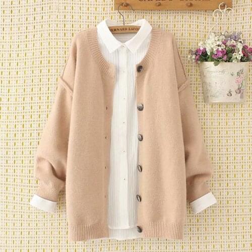 Plus size drop shoulder Single Breasted women loose cardigan sweaters 2021 new winter casual ladies sweater female knitted tops