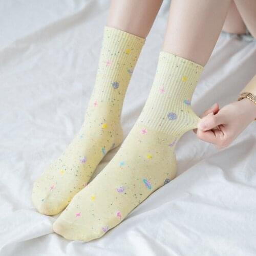 Female creative Moon student sports breathable socks in the cosmic skyYZ-S-ZZ-0057