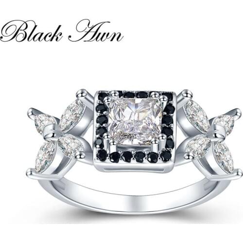 [SODROV] Wedding Rings for Women 3.5g 925 Sterling Silver Jewelry Engagement Ring Black&White Stone Bague C413