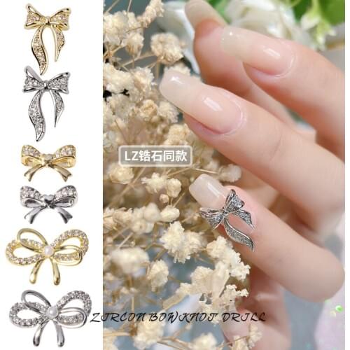 10 pcs Bowknot Charm Zircon Alloy 3D Nail Art Decorations Luxury Shiny Crystal Pendant Jewelry Manicure Design Accessories