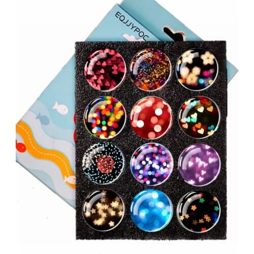 12pcs Luminous Refrigerator Stickers 30 MM Crystal Glass Fridge Magnets Set with Stars Hearts Halo for Home Decoration