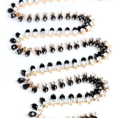 1Yd Gold Tone Black esin Beads Crystal Rhinestone Chain Wedding Costume Trims Craft RT0052
