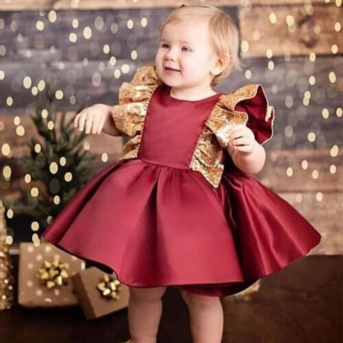 2021 New Year Dress 1st Birthday Dress For Baby Girl Clothes Big Bow Princess Baptism Dresses Sequin First Ceremony Party Dress