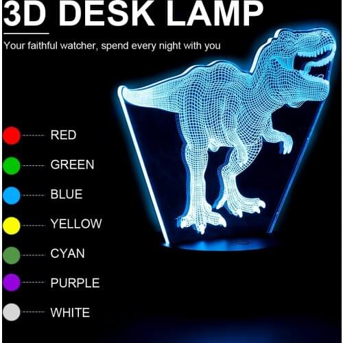3D Illusion Lamp Dinosaur Series Colors Creative Gift USB Bedroom Dynamic for Kid Night Light Decor LED Toy Touch Remote Control