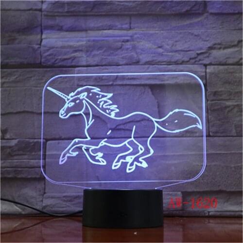 3D LED Night Light for Running Unicorn with 7 Colors Light for Home Decoration Horse Lamp Gift Amazing Decor Dropship AW-1620