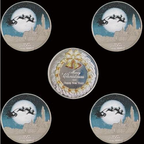 5PCS Merry Christmas Snowman Deer Silver Commemorative 1.57"*0.12" Coin Collectibles With Coin Capsule