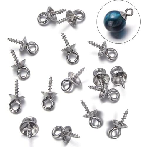 50pcs Stainless Steel Tone Screw Eye Pin Bails Top Drilled Beads End Caps Pendant DIY Charms Connectors Jewelry Accessories
