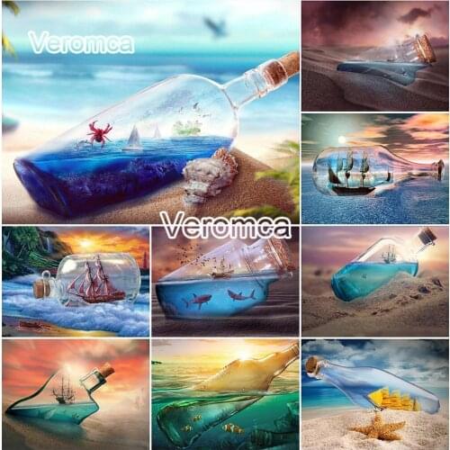 5D Full Drill Diamond Painting Drifting Bottle Beach Landscape Diamond Embroidery Sunset Sailboat Diy Home Wall Decoration