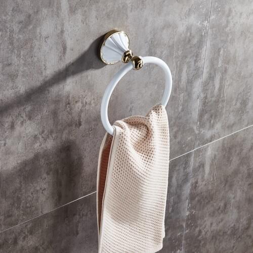 White Zinc Alloy Towel Ring Round Wall-mounted Towel Rack Hanger Bathroom Accessories Towel Rack Bathroom Hardware Rack
