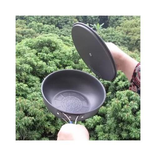 BULIN Outdoor Camping Pan Portable Tableware Non-stick Pan Foldable Handle Anodised Aluminum Cookware Cooker