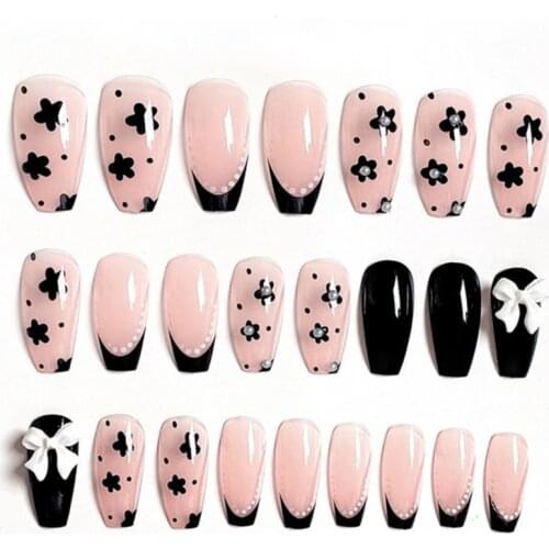 Quick Building Bright Bow Fake Nails Artificial False Coffin Tips for Female