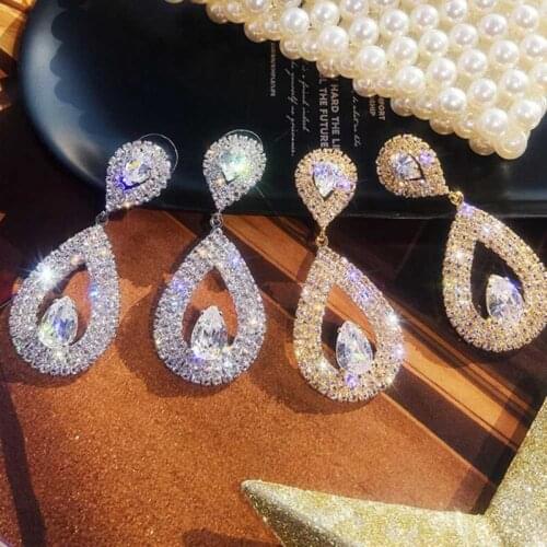 Oversized Water Drop Crystal Earrings Fashion Personality Silver Gold Wedding Earrings Jewelry Retro Women Long Earrings