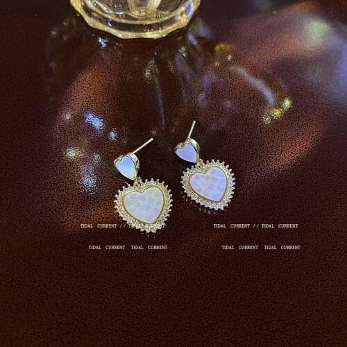 Double White Love Heart Drop Earrings For Women Cubic Zirconia Copper Luxury Earrings Bridal Wedding Engagement Jewelry