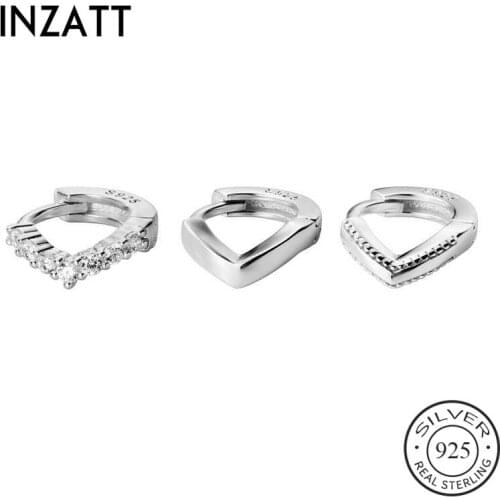 INZATT Real 925 Sterling Silver Zircon V Letter Hoop Earrings For Fashion Women Party Fine Jewelry Bohemian Accessories