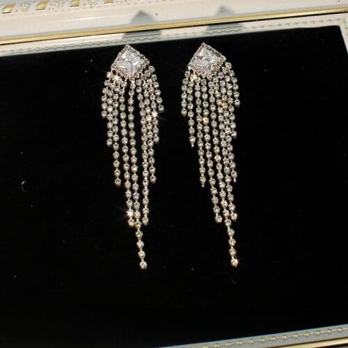 JXCUL Silver Color Metal Long Tassel Drop Earrings for Women Korean Rhinestone Wedding Bride Fringe Earrings Jewelry