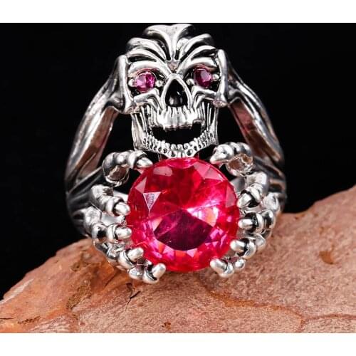 Classic Hollow Skull Skeleton Rings for Men Women Gothic Punk Pink Big Crystal Ring Jewelry for Male Party Jewelry Best Gift