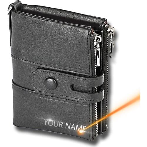 Short Name Engraving Men Women Wallet 2020 Leather Fashion Top Quality Oil Wax Unisex Purse Coin Card Pocket Zipper Bag For Men