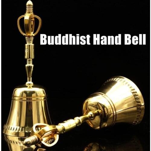 Copper Buddhist Hand Bell Christmas Gifts Shiny Gold Loud Clear Sound Church Temple Wedding Bell Home Dining Table Decoration