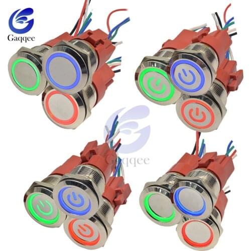 22mm Metal Switch Waterproof Push Button Switch Ring/Power LED 250V 5A Self-lock Reset Momentary Latching for Car Auto Engine