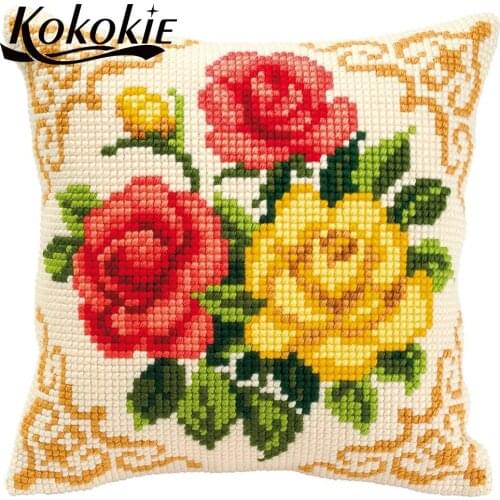 Handicraft embroidery and cross stitch kits embroider needlework kits DIY cushion throw pillow case flower pattern pillowcase