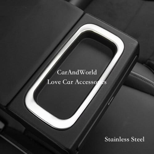 For Volvo XC60 2018 Interior Tail Rear Seat Armrest Water Cup Cover Frame Panel Stainless Stickers Trims Strip Car Accessories