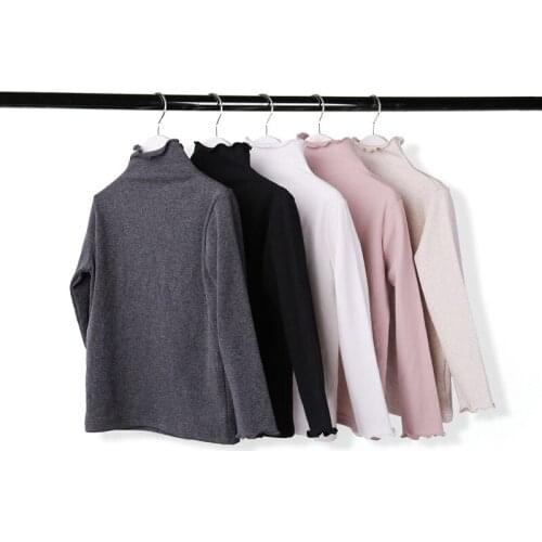 New Cotton Girls Basic Shirts Autumn Winter Turtleneck Kids T shirt for Girls Long Sleeve Children Clothes BC415