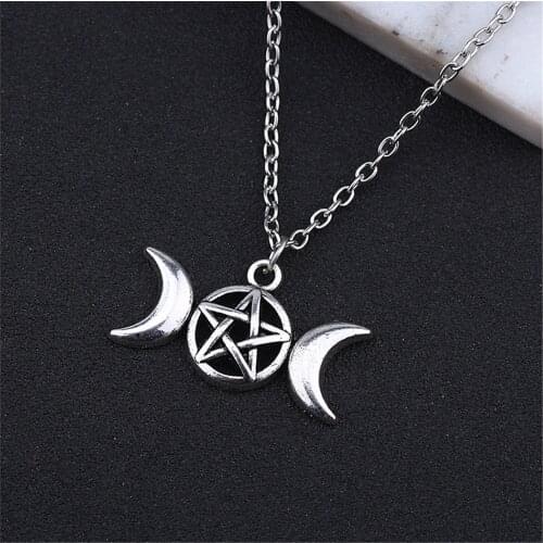 10pcs Charms Moon Pentagram Pendant Jewelry Triple Moon Goddess Wicca Witchcraft Pentagram Necklace Jewelry