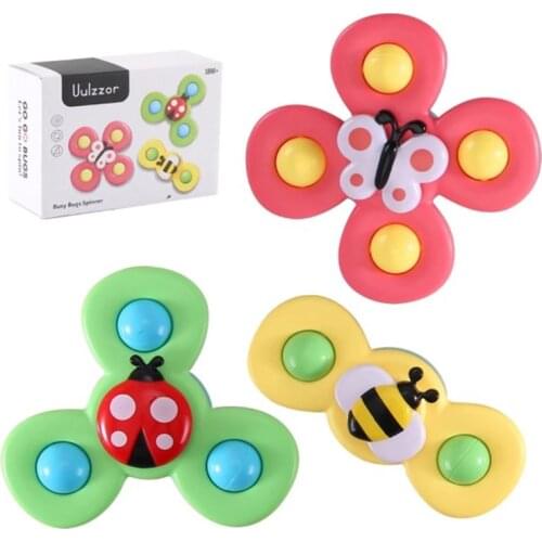 Sucker Turn and Turn Toy Baby Rattles for Kids Grasping Gyro Train Your Baby To Touch Sensory Toys Insect Flower Pattern