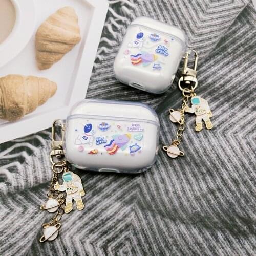 Cosmic Astronaut Clear Silicone Case for AirPods 1 2 Bluetooth Earphone Cases For AirPods Pro Cover With Cute Spaceman Key ring