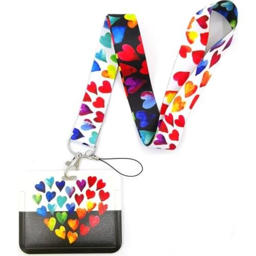Rainbow Color Hearts Love Key lanyard Car KeyChain ID Card Pass Gym Mobile Phone Badge Kids Key Ring Holder Jewelry Decorations