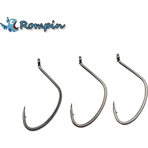 Rompin 20pcs/bag 7002 weedless wacky Black Nickel Fishing Hook Worm WACKY RIG Lure Soft Bait Fishhook lead head Hooks Drop-shot