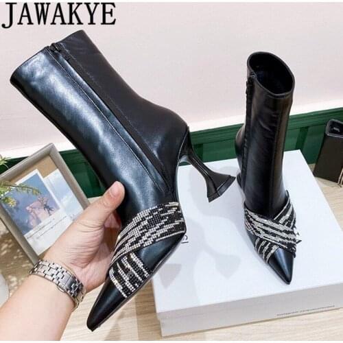 New Pointy toe Slim High Heel Chelsea Boots Woman Real Leather Mid-calf Boots Sexy Fashion Week Boots Luxury Brand botas mujer