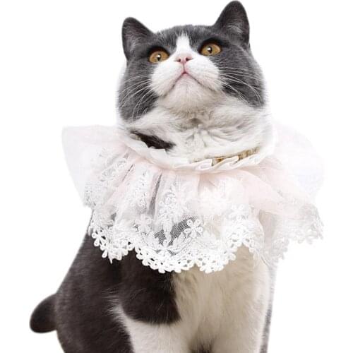 Legendog 1pc Pet Scarf Lace Floral Fake Pearl Decor Adjustable Dog Collar Cat Dog Bandana Clothing Accessories Pet Supplies