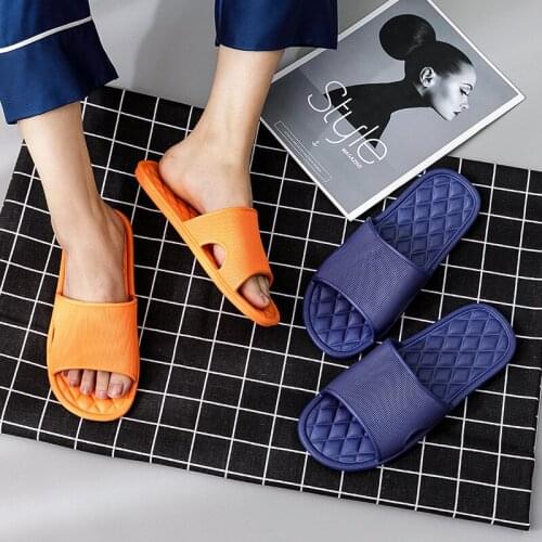 Cool Bathroom Plaid Striped Soft Simple Flip Flops Non-slip Solid Color EVA Summer Indoor Thick Sole Fashion Men Women Slippers