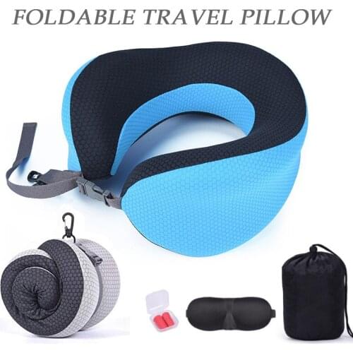 Foldable Adjustable U Shape Travel Pillow with Eyemask Eerplug Slow Rebound Memory Foam Office Home Nap Neck Pillow Car Aircraft