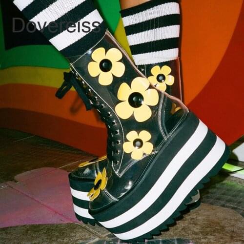 Dovereiss Summer For Woman New Fashion Shoes PVC Round toe Classics Consice Flower Waterproof Cool boots Short Boots 44 45 46