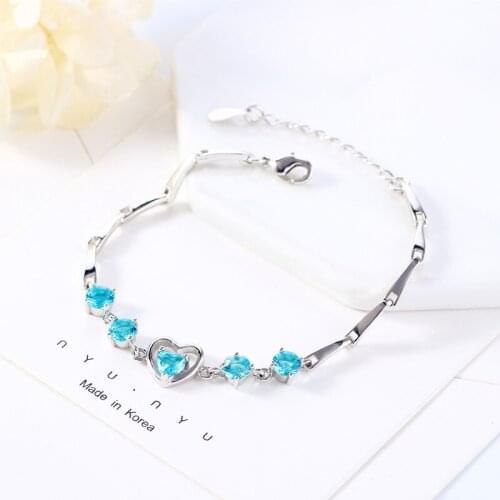 DAIWUJAN Korean Style 925 Sterling Silver Crystal Bracelet For Women Hollow Heart Zirconia Charm Bracelet Pulseira Feminina Gift