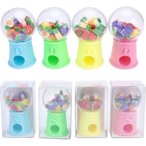 1Set Creative Cartoon Mini Fruit Egg Twister Eraser Machine Bank Eraser Dispenser Stationery Student Learning Office Stationery