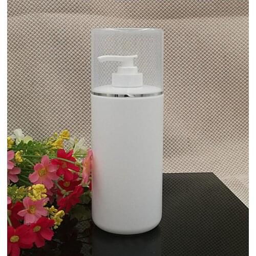 500ml white lotion / emulsion press pump bottle with silver line
