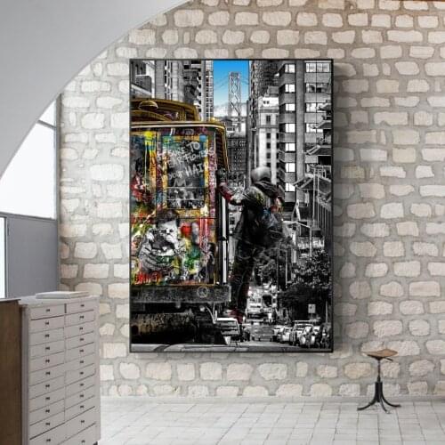 Banksy Wall Art Paintings Street Landscape of London City Canvas Paintings Graffiti Pop Art Posters and Prints for Home Decor