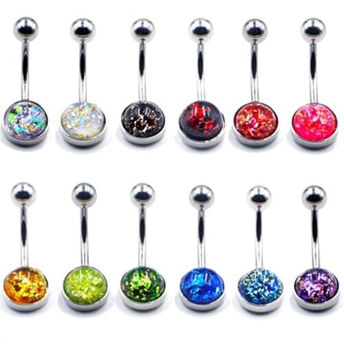 BOG-1PC Synthetic Opal Belly Navel Ring Piercing Earring Opal Stone Sexy Piercing Belly Button Navel Ring Body Jewelry Stud 14g