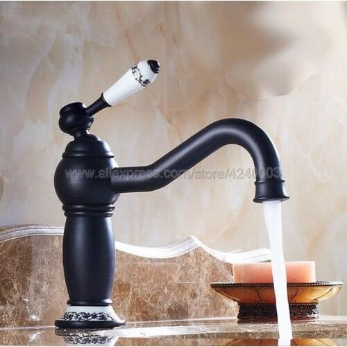 Oil Rubbed Bronze Ceramic Single Handle Bathroom Sink Vessel Faucet Basin Mixer Tap Swivel Spout Knf508