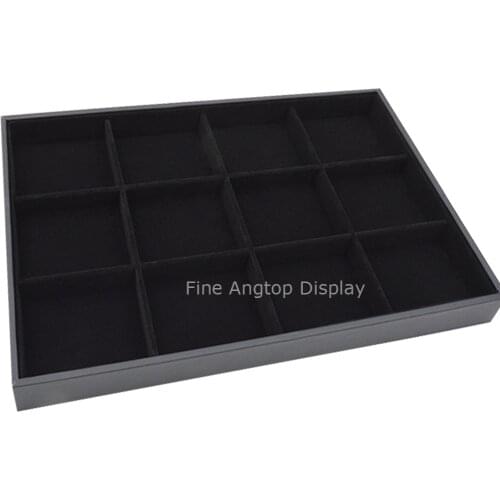 Black Jewelry Display Tray 12 Grids Storage Show Case Velvet Jewelry Ring Earring Bracelet Organizer Box with 12 Compartments