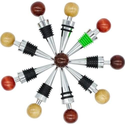 Zinc ally Wooden Wine Bottle Stopper Reusable Durable Fresh Keeping For Wine Bottle Kitchen Bar Tools SN2874