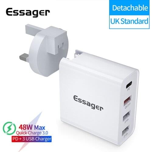 Essager Quick Charge 3.0 Mutil USB Charger USB Type C PD QC QC3.0 48W Fast Charging Travel Wall Phone Charger For iPhone Xiaomi