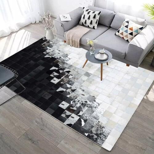 European Luxury Black White Plaid 3D Printing Carpets Modern Nordic Living Room Bedroom Mat Home Area Decorate Kitchen Rug Floor