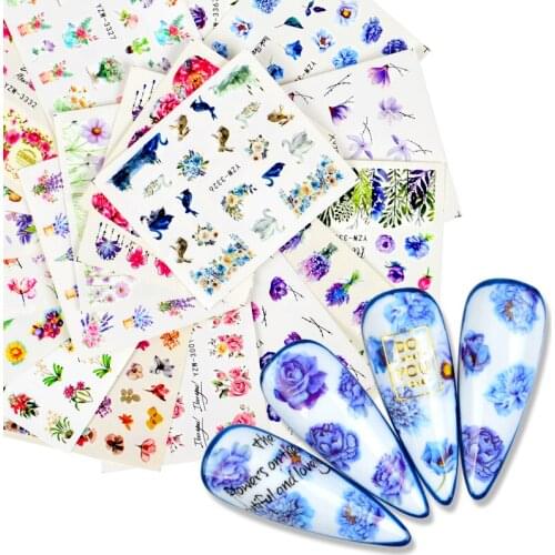 Hot!! Bouquet Nail Stickers Purple Blossoms Floral Design Manicure Sliders Water Transfer Slider Decals Foil Nail Decoration
