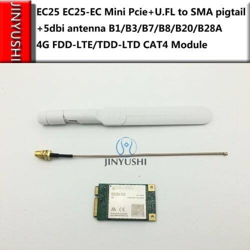 JINYUSHI EC25 EC25-EC Mini Pcie+U.FL to SMA pigtail+5dbi antenna B1/B3/B7/B8/B20/B28A 4G FDD-LTE/TDD-LTD CAT4 Module
