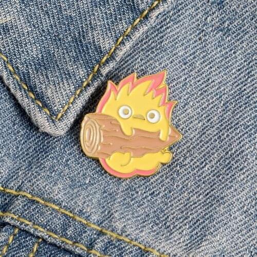 Calcifer Enamel Pin Custom Japanese Anime Brooches Fire Elf Badge for Bag Lapel Pin Buckle Howl Jewelry Gift for Friends